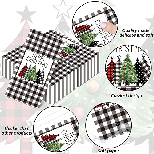 Christmas Napkins Black White Buffalo Plaid Farmhouse Christmas Luncheon Napkins Winter Guest Paper Napkins Disposable Hand Towel for Holiday Table Decorations (50 Pack) – Image 4