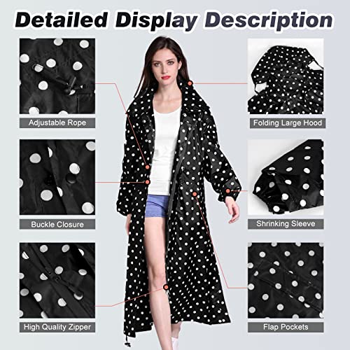 SOPPY Black Dots Long Raincoat for Women – Waterproof, Lightweight, and Stylish in Large Size - Image 4