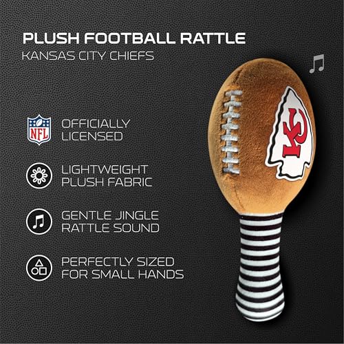 Image of Kansas City Chiefs Plush Football Rattle by Smilo - Officially Licensed NFL Baby Rattle Toy - Soft Baby Rattle with Bell - for Babies and Toddlers from 3 Months