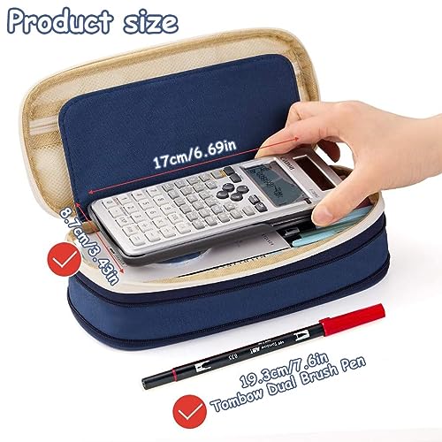 Image of Big Capacity Kawaii Pencil Case, Durable Storage Multiple Compartment Double Zipper Portable Capacity Pencil Pouch for Student Kids (Navy Blue)