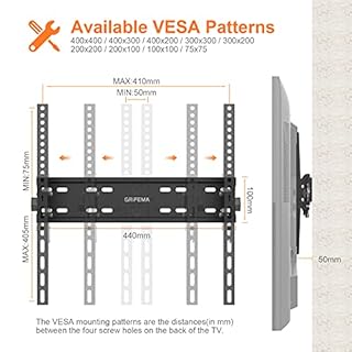 GRIFEMA GB1004-2 Supporto TV Parete Inclinabile, Ultra Sottile Staffa TV per Molti Televisori da 26-65 Pollici a LED, LCD, OLED, Plasma e Curvi, Fino a 50 kg, Max VESA 400 x 400 mm, nero