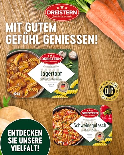 DREISTERN Jägertopf mit Nudeln & Champignons 900g I Herzhaftes Fertiggericht in Mikrowellenschale I Lange Haltbarkeit dank natürlicher Konservierung I Hausmacher Qualität – Bild 7