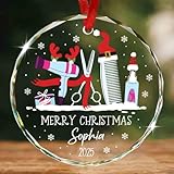 Customized Hair Stylist Christmas Tree Ornament Glass, Personalized Merry Christmas Hairdresser Ornaments 2025, Gifts for Hairdresser Hair Stylist Salon, Custom Name Hairstylist Xmas Ornament 2025