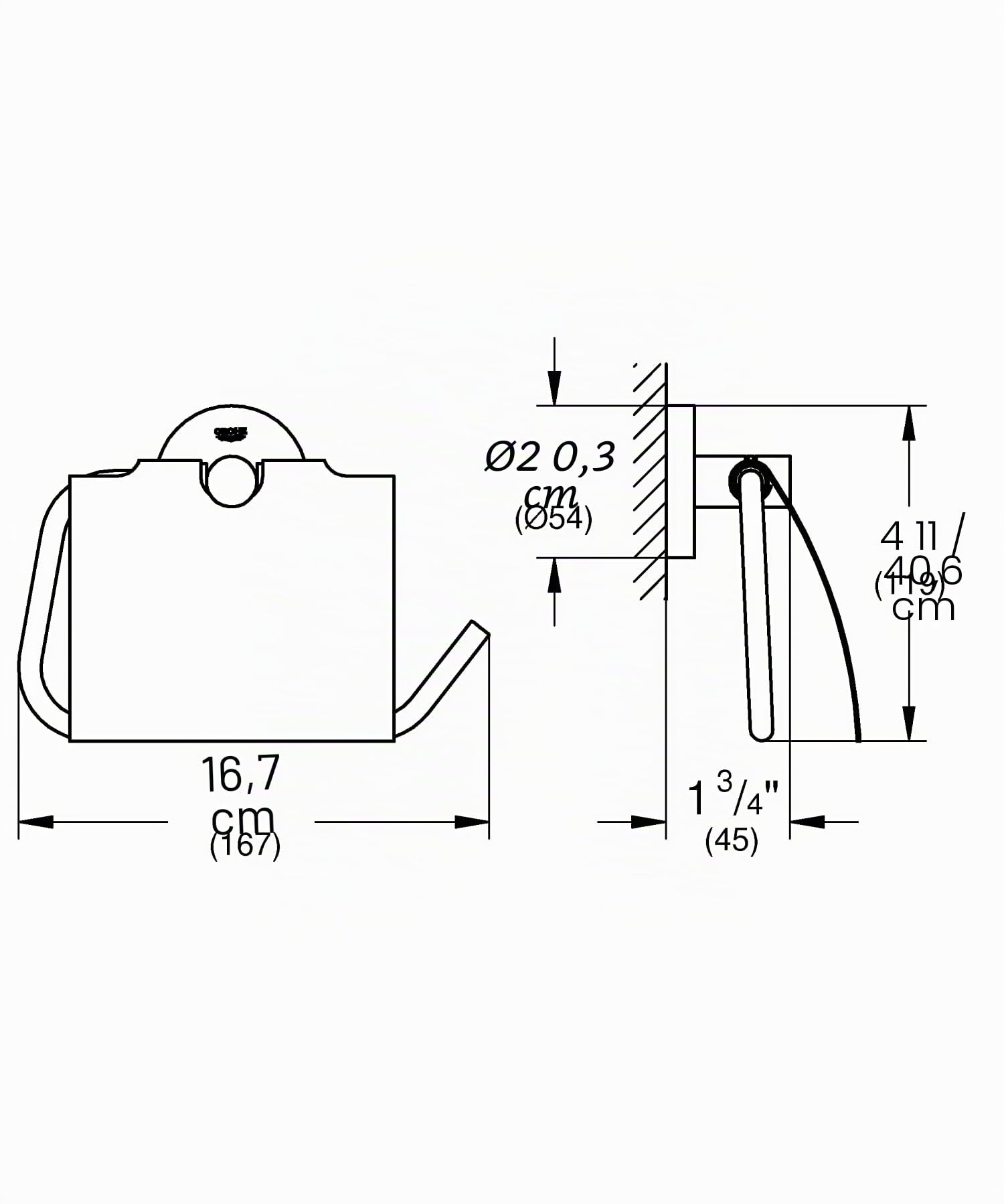 GROHE QuickFix Start, Portarotolo con coperchio metallo, fissaggio nascosto, viti e tasselli inclusi, montaggio facile con GROHE QuickGlue, 167 x 119 mm, Cromo, 41179000