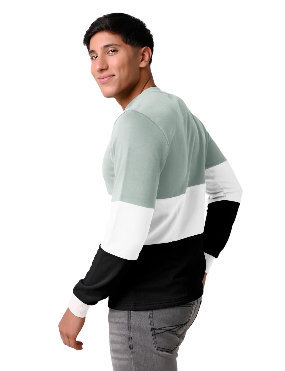 Enorsia Long Sleeve Colourblock Sweatshirt - Green - Cotton - L