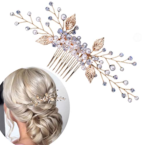 Peigne à cheveux en perles, accessoires pour cheveux de mariée, accessoire cheveux mariage, peigne à cheveux en cristal de perles, couvre-chef élégant pour femmes/filles (doré) Cover