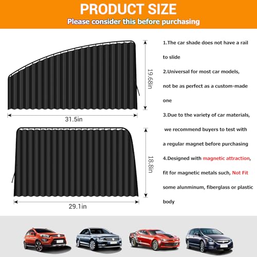 Image of ZATOOTO Car Window Shades for Side Window 4 Pack Magnetic Car Curtains for Privacy Car Window Covers Blackout Blinds Upgrade to a Classy Ride for Camping Sleeping