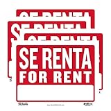 BAZIC Products Se Renta Sign 9'X12', For Rent Signage, Lease Rental House Home Apartment Car Auto Store Shops, Waterproof Indoor Signs, 4-Pack