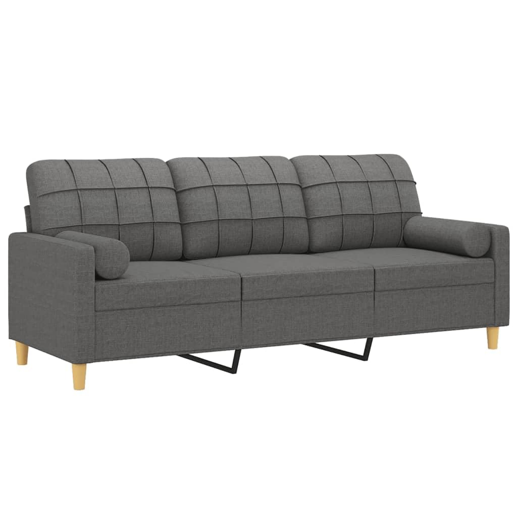 3-Sitzer-Sofa Dunkelgrau 198 x 77 x 80 cm aus strapazierfähigem Polyester kleines Wohnzimmercouch mit Zierkissen Modernes Design Robust und Langlebig für Living Room Home Office