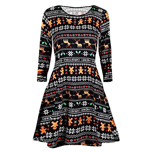 JURTEE Women's Casual Long Sleeve Short Mini Dress Vintage Christmas Printed Cocktail Knee-Length Dress(L,Multicolor-5)