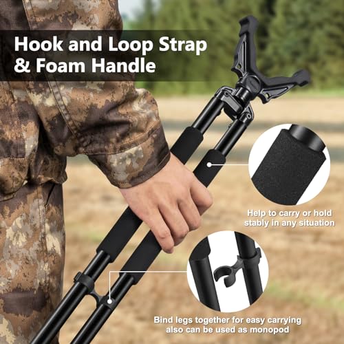 Trakiom Hunting Bipod, Shooting Tripod, Adjustable Shooting Bipod with 360° V Yoke Rest, Twist Lock, Lightweight Aluminum Frame, High Density Foam Handle and Spike Feet (Black, 30\"-61\")