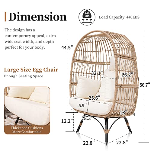 Nicesoul Patio Stationary Egg Chair Outdoor Large Pe Rattan Egg Basket Chair Oversized Lounge Chair Wicker Egg Chair (Natural Color) #TOP1