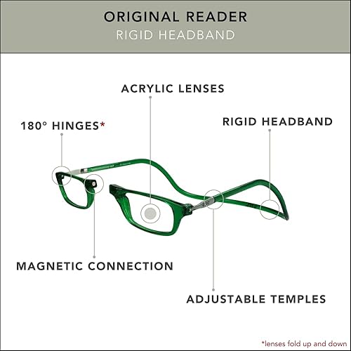 Vista 24 de Clic - Anteojos de lectura magnéticos, para computadora, lentes reemplazables, varillas ajustables, originales (tamaño pequeño-mediano)