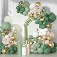 Kit Arco Globos Verdes Salvia y Dorados, 114pcs Guirnalda Arco