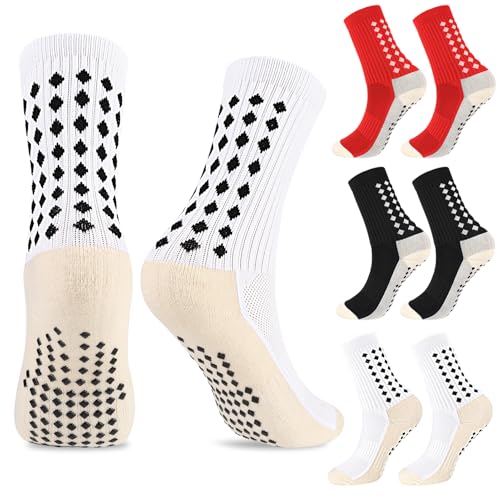 Candcamp 3 pares de calcetines de fútbol para hombre, antideslizantes, calcetines deportivos de fútbol, calcetines de agarre con almohadillas de goma, calcetines de fútbol transpirables para