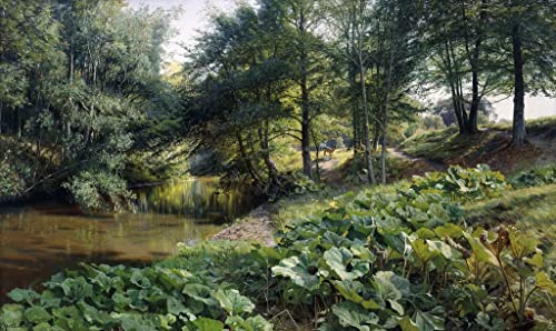 Image sur toile haut de gamme paysage de rivière boisée et cerfs
