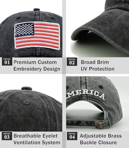 Image of 2-Pack USA Flag Hats for Men Baseball American Flag Hats for Men USA Cap USA Tactical Washed for Women