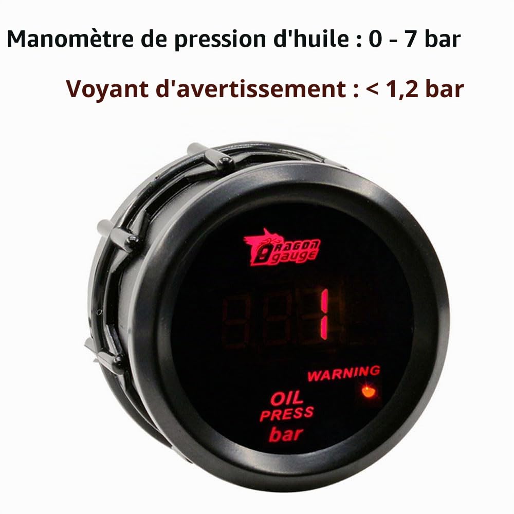 Voiture Jauge de Pression d'huile 2" 52mm Presse l'huile Manometre Bar Pression Huile Indicateur Jauge Rouge Lumière Numérique Pression Compteur Instruments avec Capteur