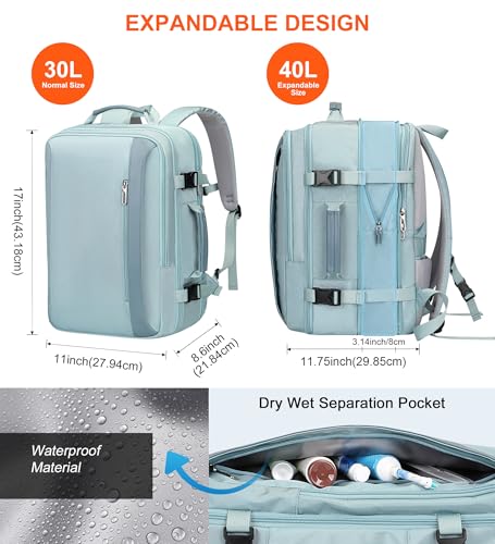 PIJUSHI Travel Backpack for Women Expandable Carry on Luggage Backpack Airline Approved Personal Item Laptop Bag(PE034 Blue)2