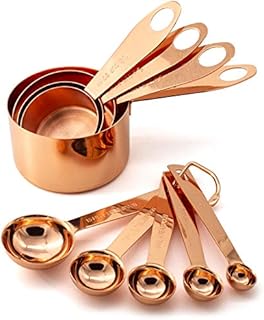 Copper Plated Stainless Steel Measuring Cups and Spoons Set of 9 - Mirror Copper Finish with Engraved Measurement Markings - Included a Copper Foiled Gift Box