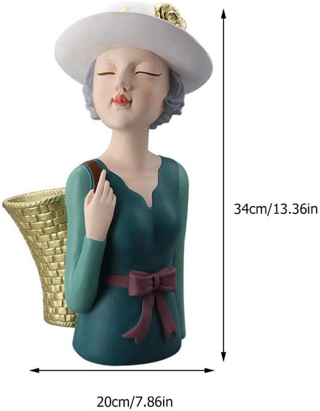 1pc Girl with Basket Ornament Resin Craft Decor Back Basket Girl Adornment Desktop Storage Decoration Resin Craft Back Ornament Lovely