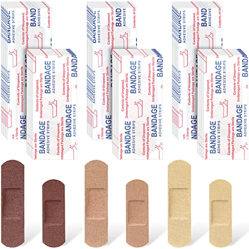 Yinder 300 Pcs Skin Tone Bandages Shade Flexible Fabric Adhesive Bandages Pack for First Aid Protect Cuts Scrapes Scratches 2 Sizes(Colorful)