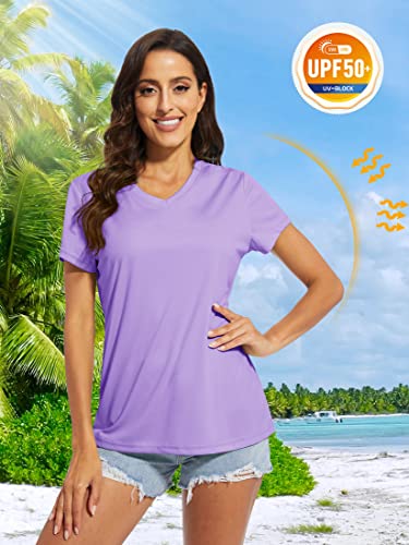 Magcomsen Running T Shirts For Women Dry Fit Baselayer Shirts Short Sleeve Hiking Shirt Outdoor Tee Fishing Tops T-Shirts Sportswear Uv Protection Shirts Light Purple #TOP3