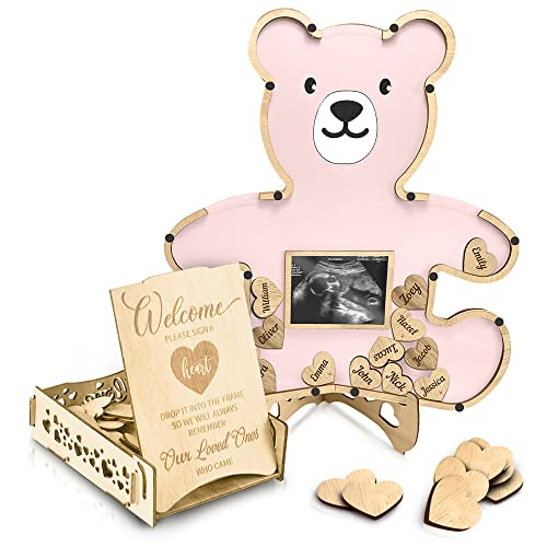 Baby Shower Guest Book Alternatives - We Can Bearly Wait Baby Shower Decorations For Girl- Teddy Bear Baby Shower Decorations - Centerpieces - Woodland Baby Shower Ultrasound Picture Frame (Pink) #TOP16
