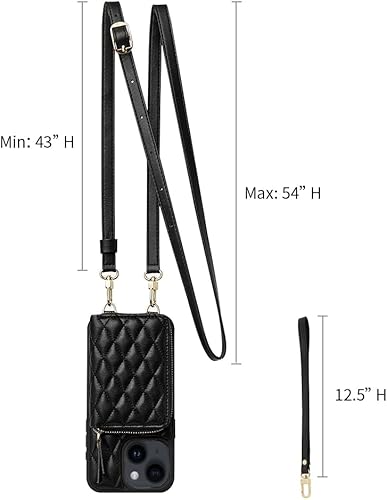 Miniatura 48 de LAMEEKU for iPhone 15 Pro Case Wallet, Crossbody Wallet Purse with Card Holder, Quilted Leather Zipper Wrist Strap RFID Blocking Cover for Women for