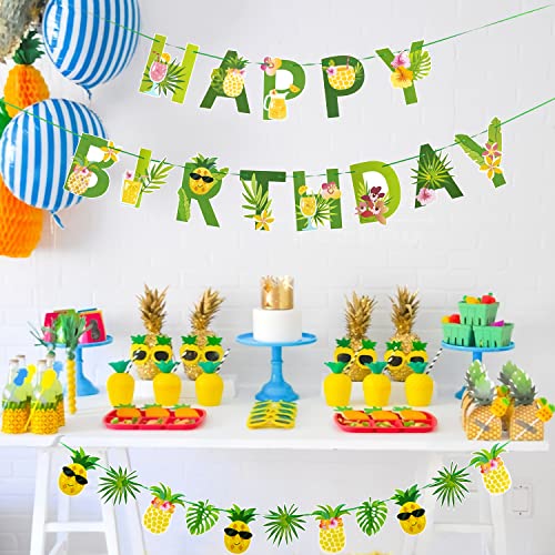 Image of SUNBEAUTY Fruit Party Decorations Happy Birthday Pineapple Element Banner for Summer Tropical Hawaiian Aloha Parties - Colorful, Vibrant, Durable, Fun and Easy to Hang | Pre-Strung