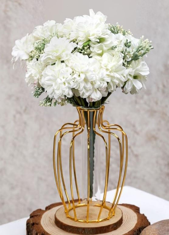 Image of SATYAM KRAFT 2 Pcs Artificial Dahlia Flower Bunch - 7-Stem Faux Bouquet for Home, Office, Wedding & Party Decoration - Realistic Fabric Flower Arrangement (Without Vase) (White)