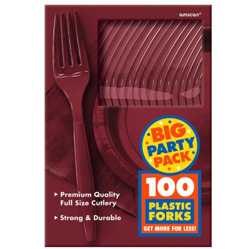 Amscan Big Party Pack 100 Count Mid Weight Plastic Forks, Berry