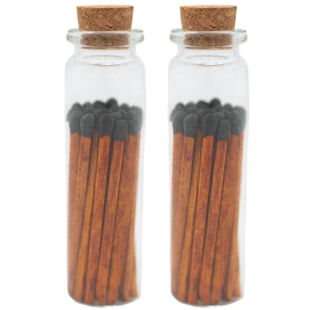 River Birch 2-Pack Decorative Matches in Bottles with Striker - Espresso Brown & Black, 40 Matches