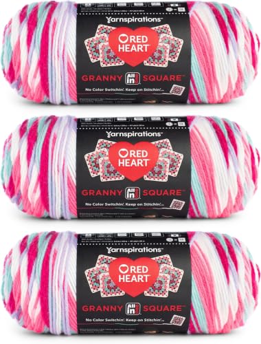 Image of Red Heart All in One Granny Square Soft White - Pink Punch Yarn - 250g /8.8oz - 100% Acrylic - #4 Worsted (Medium) - 381m /417Yards - for Knitting, Crochet and Amigurumi, 3 Count (Pack of 8)