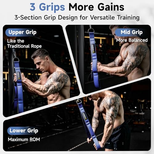 Image of MANUEKLEAR 24-Inch 3-Grip Tricep Rope Cable Attachment for Gym Greater ROM