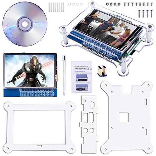 Quimat 3.5 Inch Touch Screen Kit with Protective Case TFT LCD Display HDMI Monitor for Raspberry Pi 3 2 Model B B+ A A+ , Movie Play Arcade Game Audio Input with RPI GPIO Breakout Expansion board