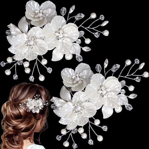 Pinzas para cabello con flores y perlas, 2 piezas miniatura 1