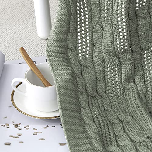 Aormenzy Cable Knit Throw Blankets 90 X 90 Inches, Soft Cozy And Lightweight Knitted Blanket, Machine Washable 100 Percent Acrylic Blanket, Decorative Throw Blanket For Couch Sofa Bed, Sage Green #TOP4