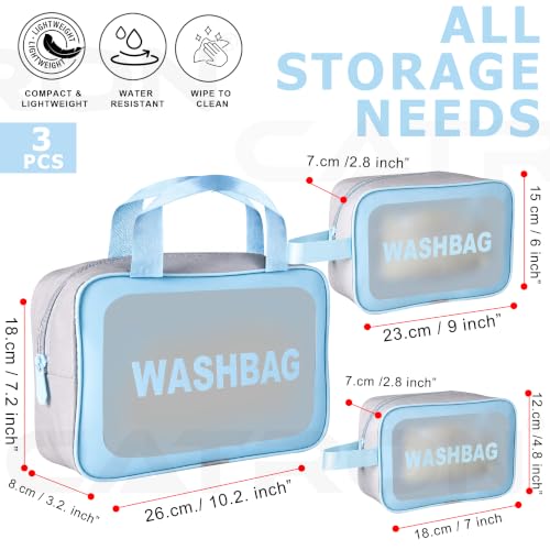 Image of CATRON Makeup PVC Water-Resistant Cosmetic Bag Set 3 Wash Bag Pouch for Multifunctional Travel Kit Toiletry Bag Portable Organizer Case Carry Pouch for Women Bathroom Set (Blue)