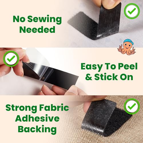 Image of ECOHomes (16 FT x 3 /4 Inch) Strips with Adhesive for Fabric, Blue | No Sew, Stick On for Fabric, Sticky Back for Clothes, Curtains, Heavy Duty, Double Sided Hook and Loop Hem Tape Fasteners