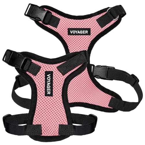 Image of Voyager Step-in Pet Harness - All Weather Mesh, Adjustable Step in Harness for Cats and Dogs by Best Pet Supplies - Pink /Black Trim, XS