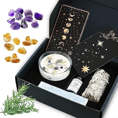 BALGELI Spiritual Self Care Energy Gift Set, Chakra Meditation Accessories Cystal Sage Moon Candles House Warming Gifts for Women Cleansing Negative Energy Initiation Kit for Reiki Starter Meditator Cover