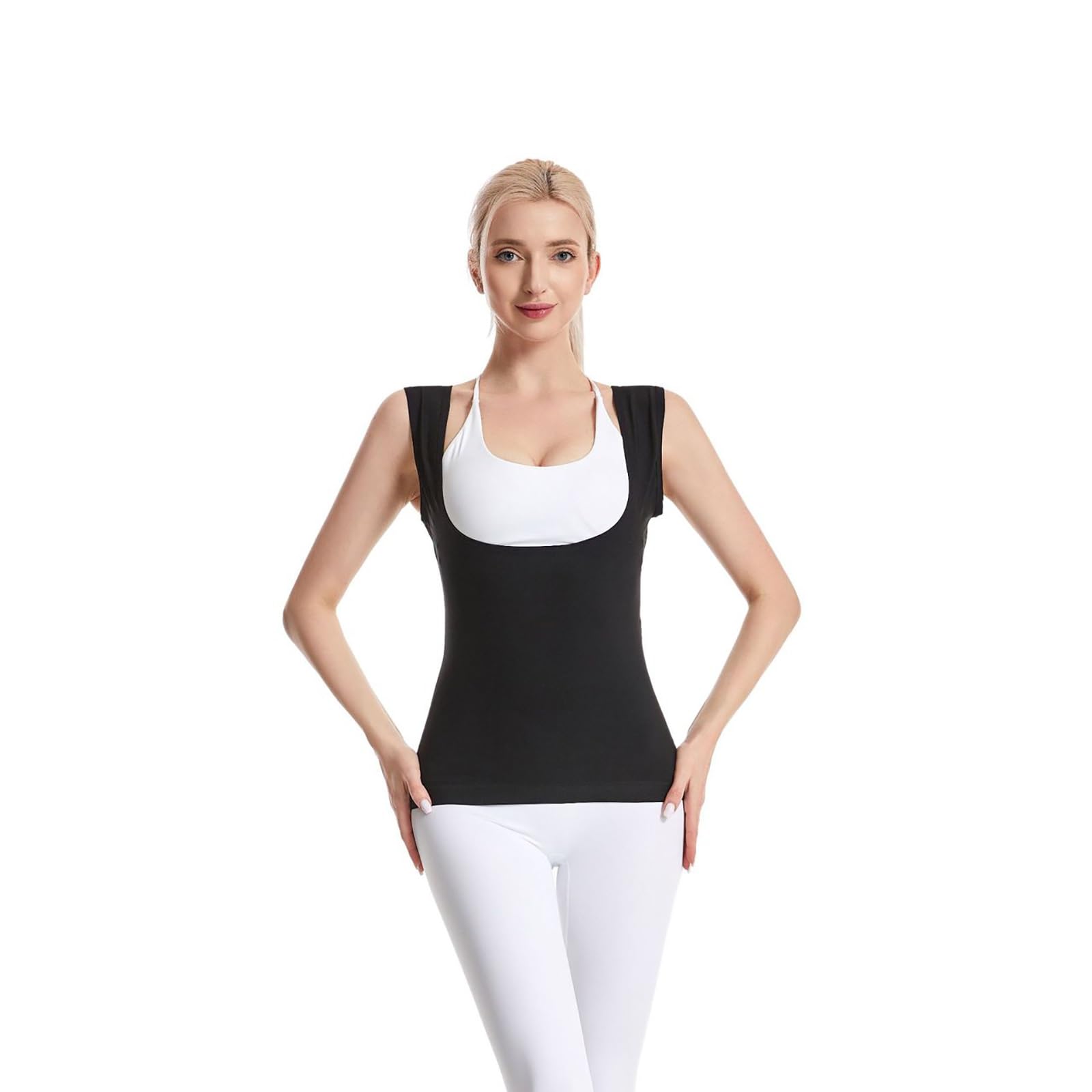 Shapewear Camiseta sin mangas con control de barriga para mujer, camiseta sin mangas con cuello cuadrado