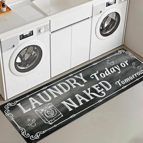 Falflor 24"x72" Farmhouse Laundry Rug Runner Waterproof Area Rug for Laundry Room Non Slip Laundry Room Rug Durable Area Rug for Bathroom Hallway Washhouse Entryway(Black) Cover
