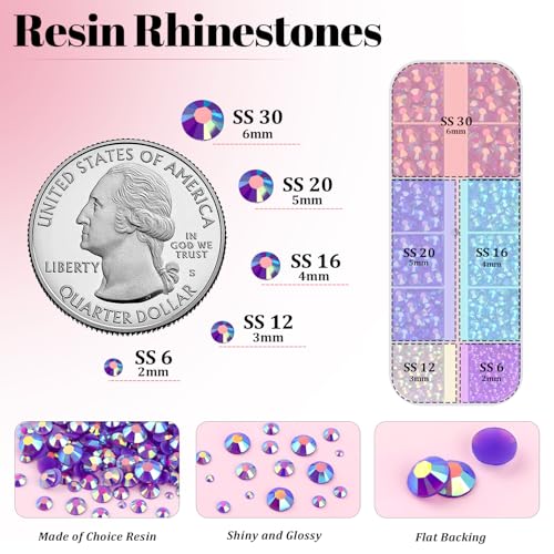Image of Resin Rhinestones for Crafting with 3Pcs 10ml B7000 Jewelry Glue, 1 Box Dark Purple AB Flatback Gems Crystals Diamond for Bedazzling Crafts DIY Nail Art Makeup, Gems for Clothing Tumblers Shoes