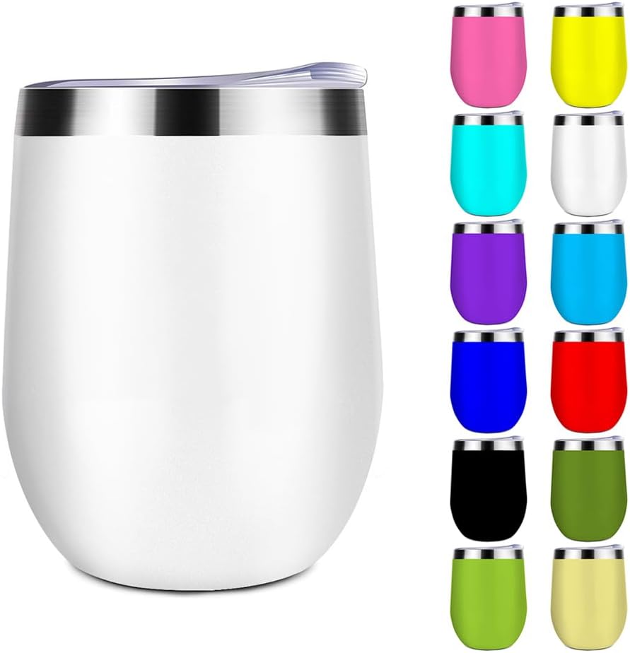 Personalized Custom Wine Tumblers Customized with Photo Text Name 12 oz Stainless Steel Travel Coffee Cup Christmas Birthday Gift for Him, Her, 1 PC, Blank White