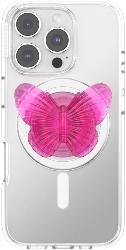 PopSockets Phone Grip for MagSafe, Magnetic Holder, Phone Stand, Butterfly - Molded Butterfly Magenta