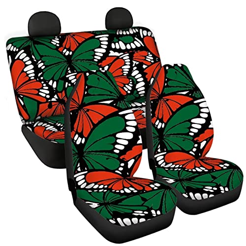 Image of Universal Auto Car Seat Cover Full Set Red Butterfly Print Stylish Durable Easy Install Car Seat Protector for Women Breathable Comfortable Front Back Seat Cover Universal Fit Most Cars Trucks
