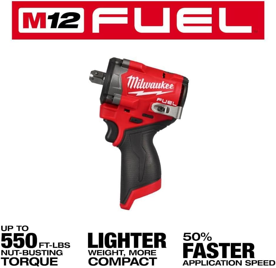 Milwaukee Storekid M12 FUEL Stubby 1/2 Inch Impact Wrench with Pin Detent (Bare Tool) + TPT Premium cart