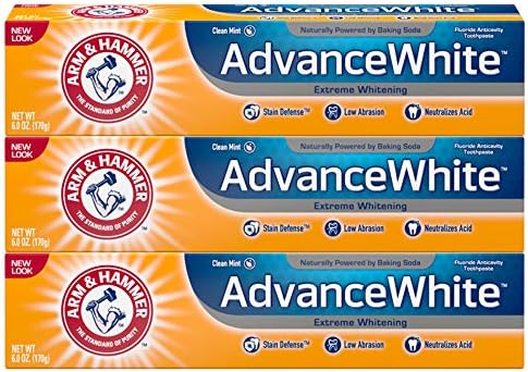 ARM & HAMMER Advanced White Extreme Whitening Toothpaste, TRIPLE PACK (Contains Three 6 Ounce Tubes) -Clean Mint - Fluoride Toothpaste (Pack of 3)